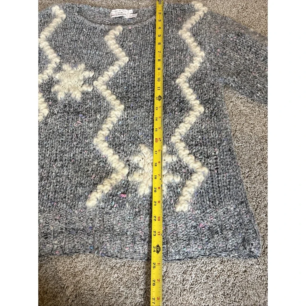 Vtg Lauren Hansen‎ Women L Chunky Hand Knit Wool Sweater Gray 3/4 Sleeve - Picture 9 of 9